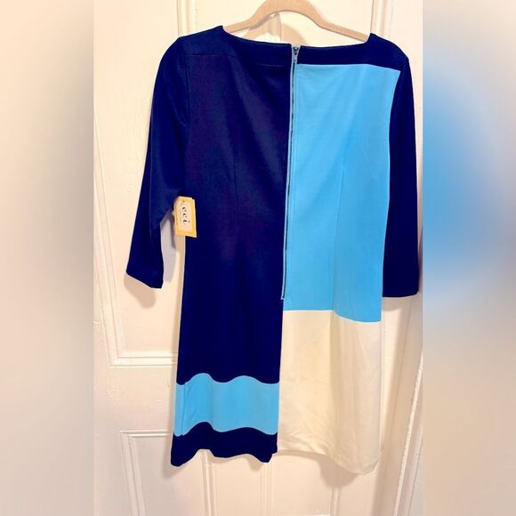NWT Eci Navy and Light Blue color block Long Sleeve Dress Sz 8 - Picture 4 of 7